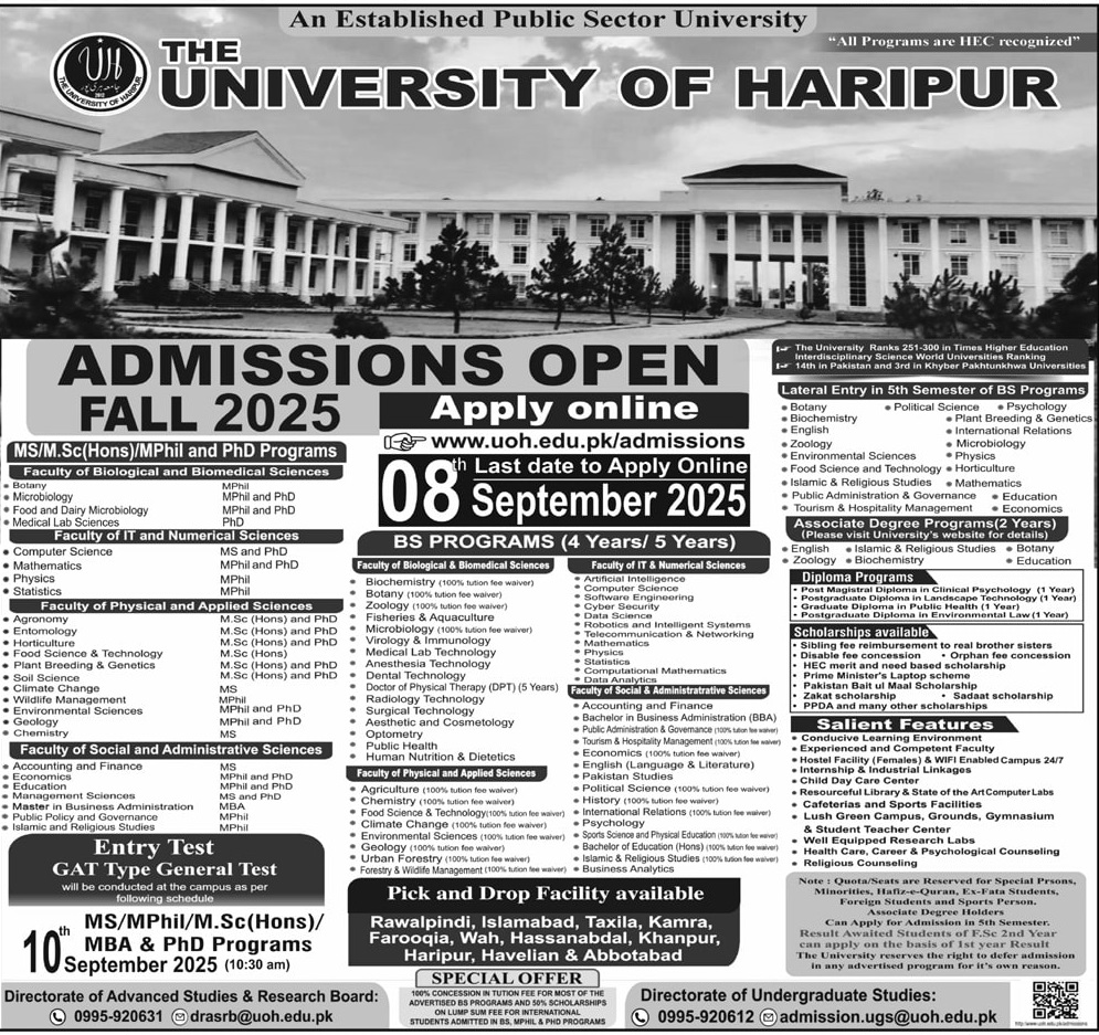 Admission Open in The University of Haripur